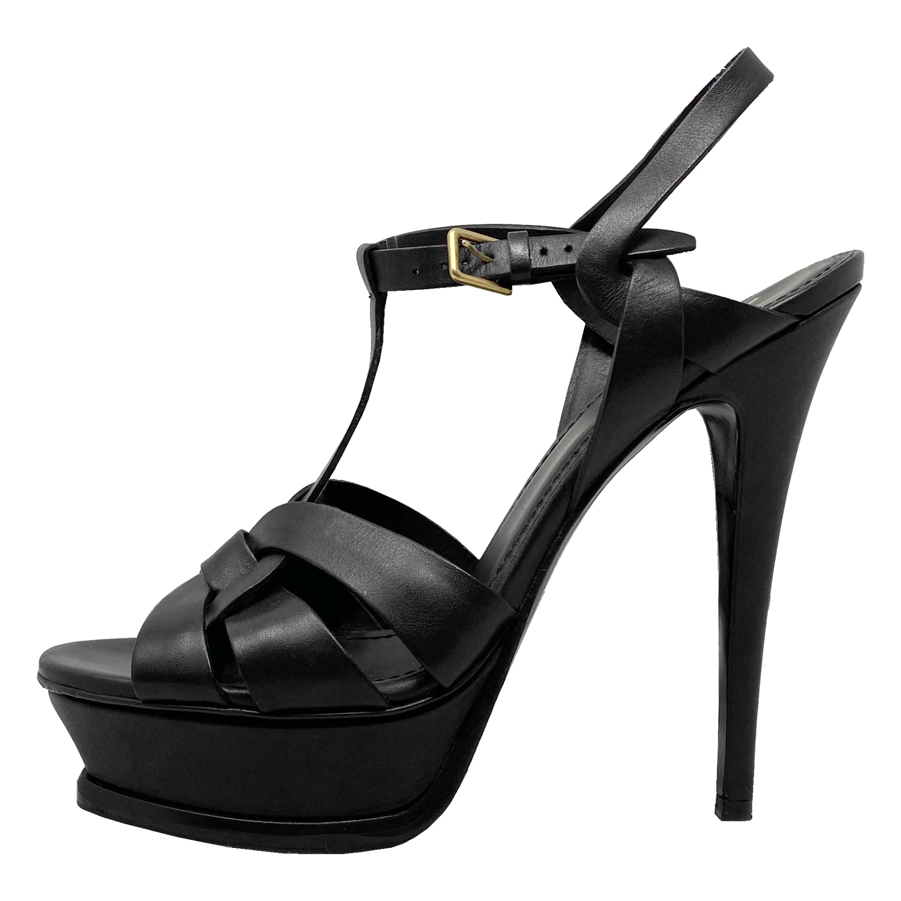 Yves Saint Laurent Tribute 120 Black Matte Leather Platform Sandals