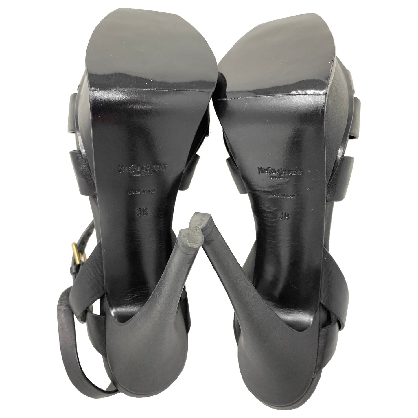 Yves Saint Laurent Tribute 120 Black Matte Leather Platform Sandals Size EU 39