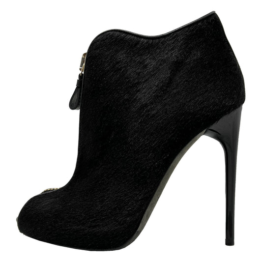 Tom Ford Black Calf Hair Zipper Detail Peep Toe Sandals Ankle Boots