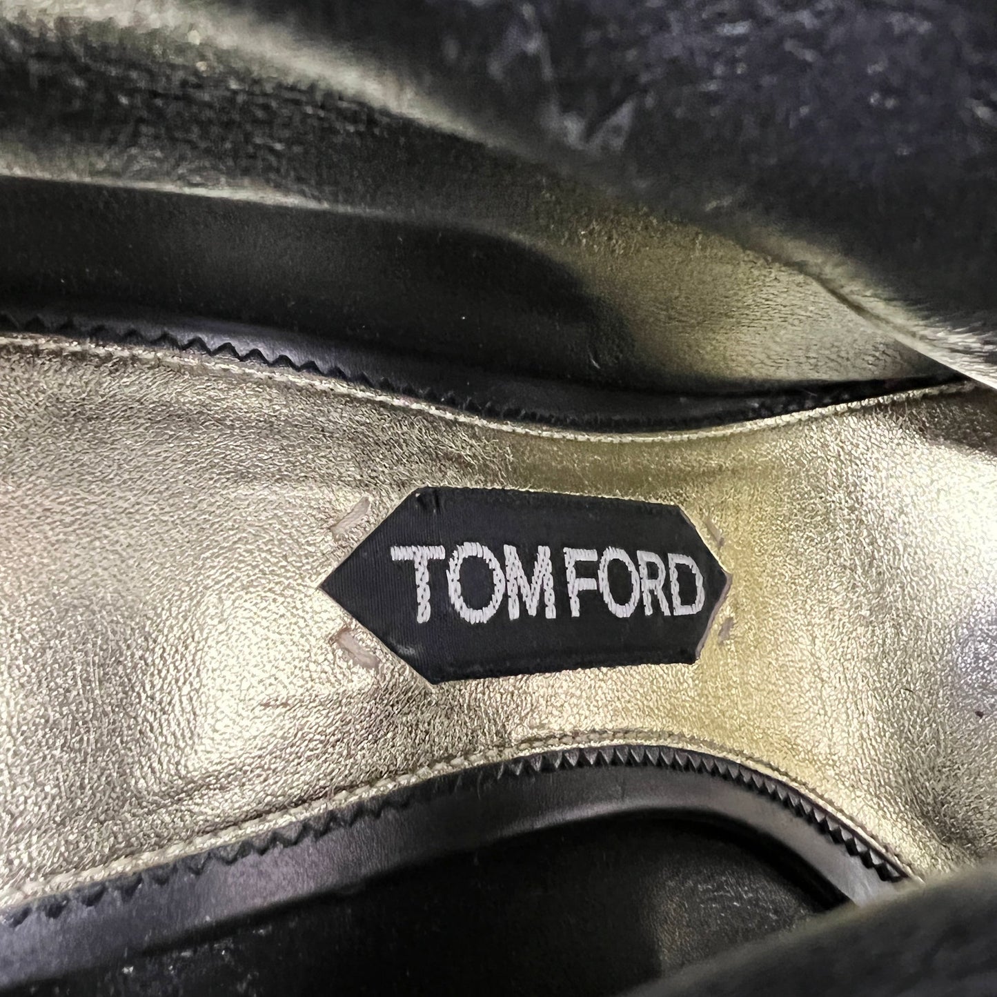 Tom Ford Black Calf Hair Zipper Detail Peep Toe Booties Size EU 38.5