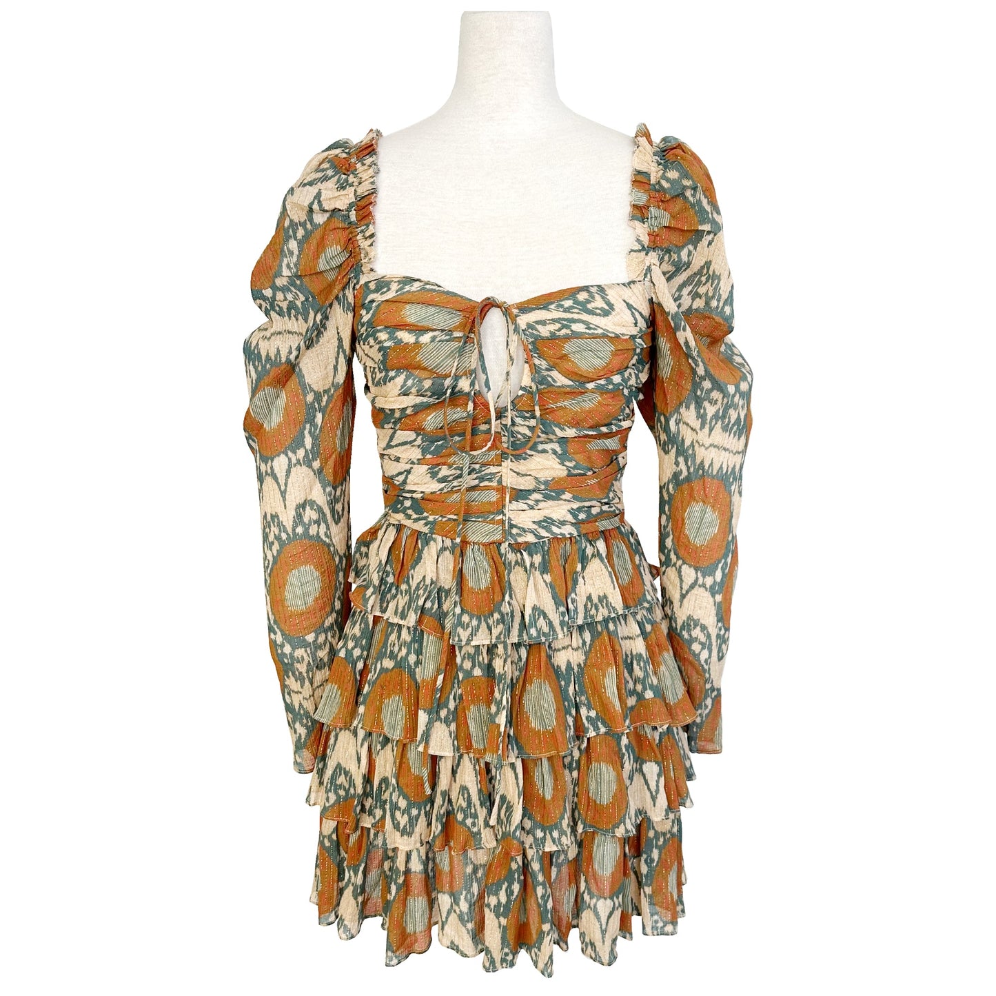 Ulla Johnson Naiya Abstract Metallic Print Tiered Puff Sleeve Mini Dress Size 0