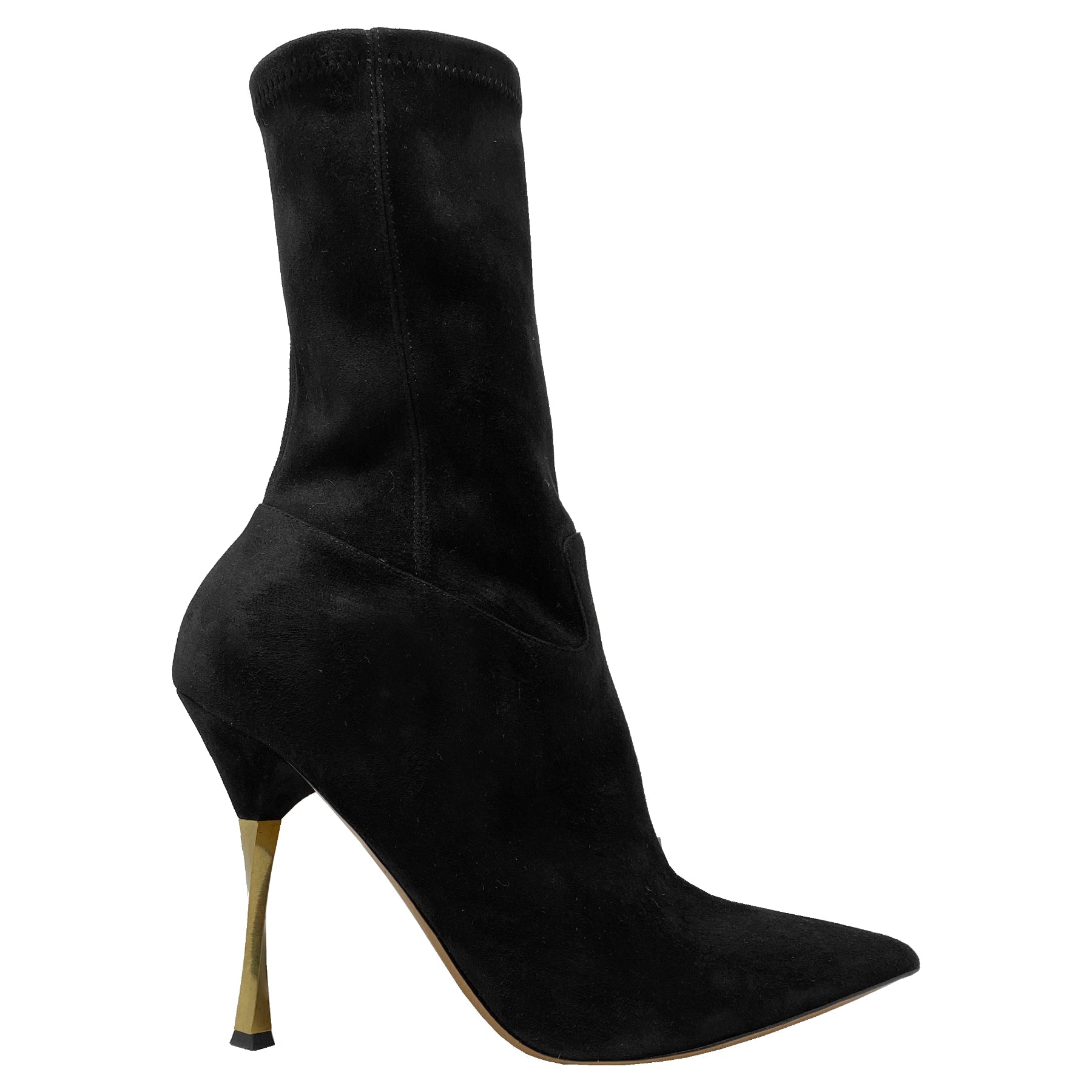 Valentino Twisteel 105mm Black Suede Pointed Toe Sock Metal Heel Ankle Boots