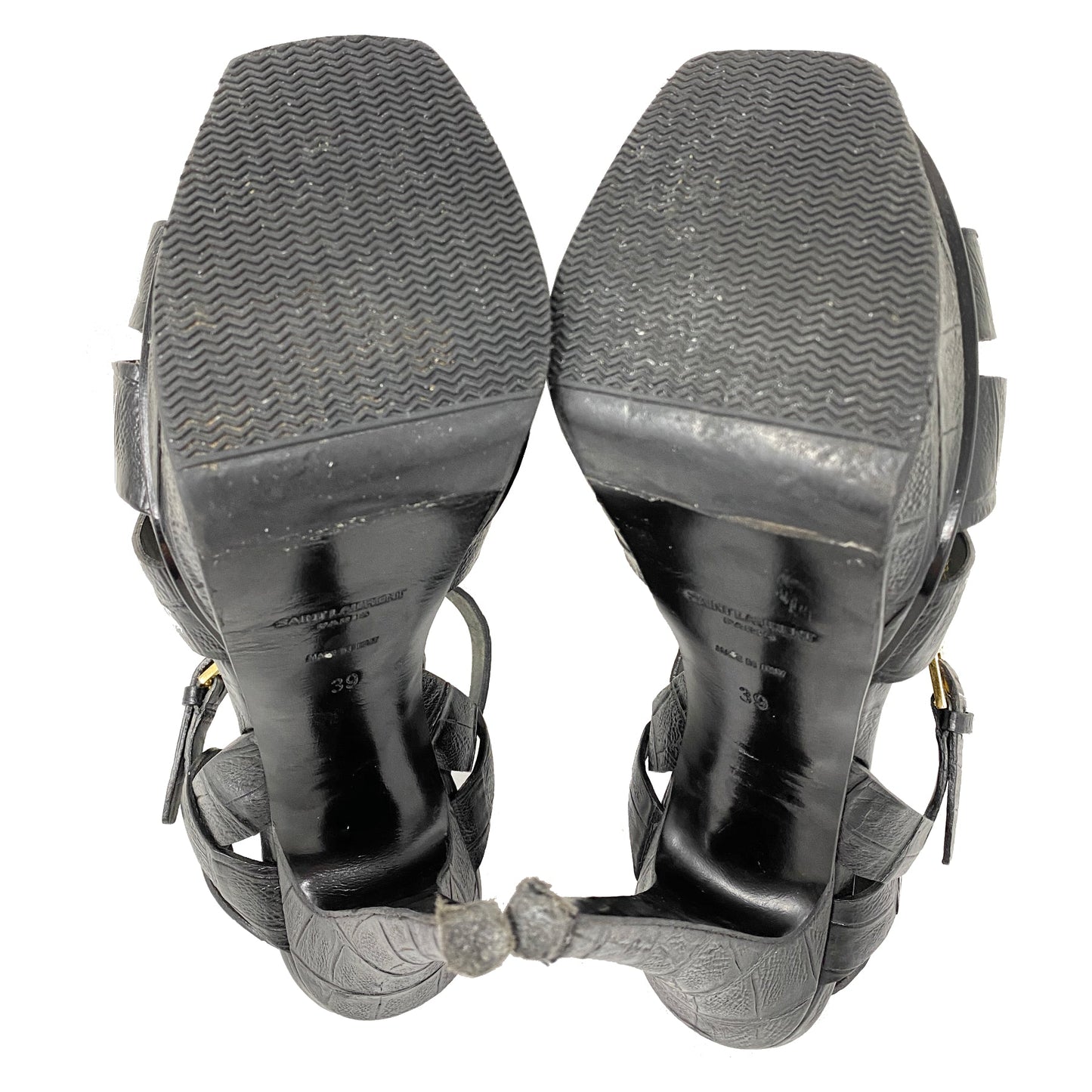 Saint Laurent Tribute 120 Embossed Leather Platform Sandals Size EU 39